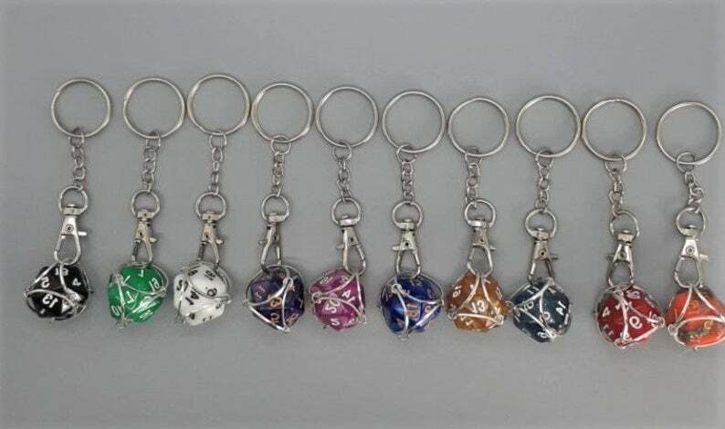 DND Dice Keychain | Removable Caged D20 | Role Playing Game Accessory | Handmade