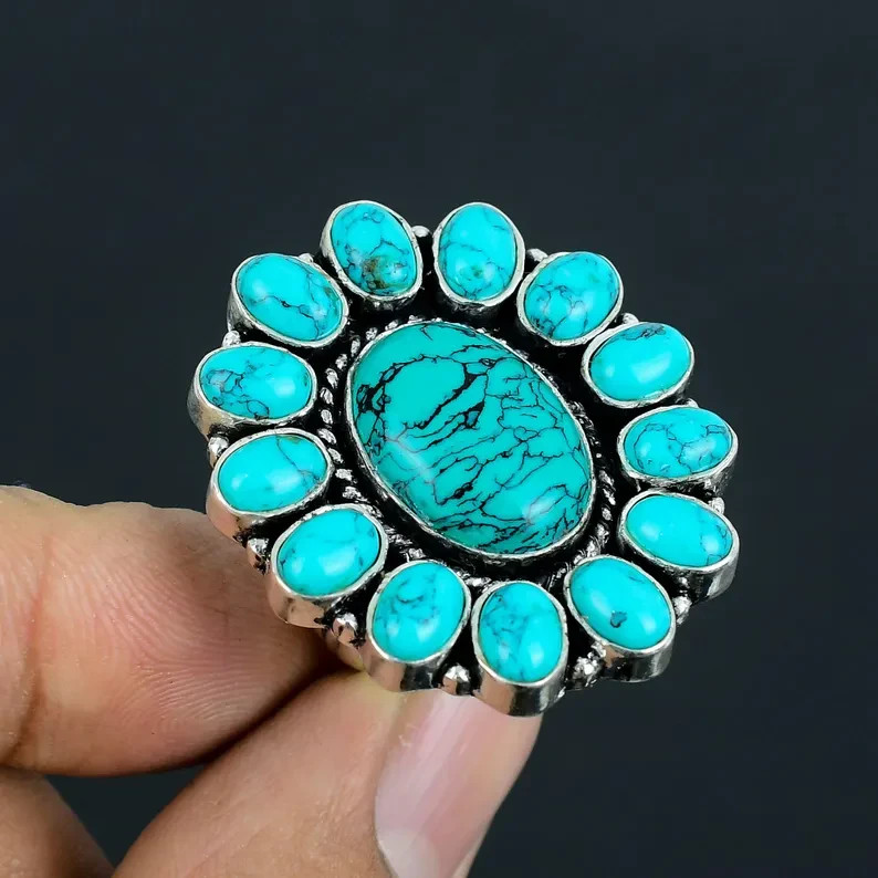 Sleeping Turquoise Ring 925 Sterling Silver Band& Statement  Handmade  All Size
