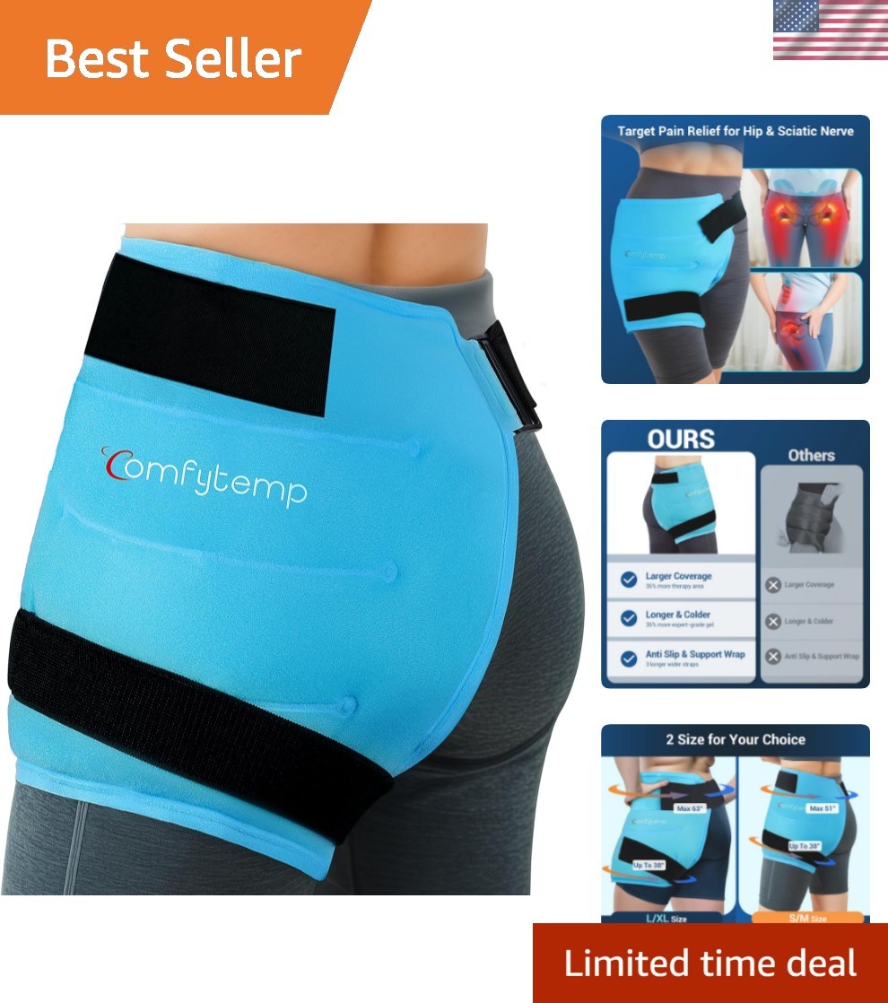 Hip Ice Pack Wrap for Sciatica, Hip Replacement Kit, Reusable Gel Ice Pack fo...