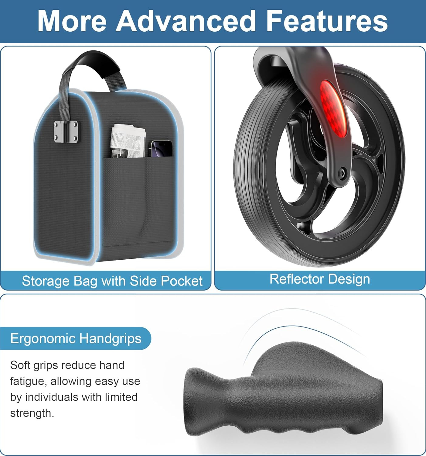 Lightweight 3 Wheel Walker for Seniors, Adjustable & Foldable with Storage Bag