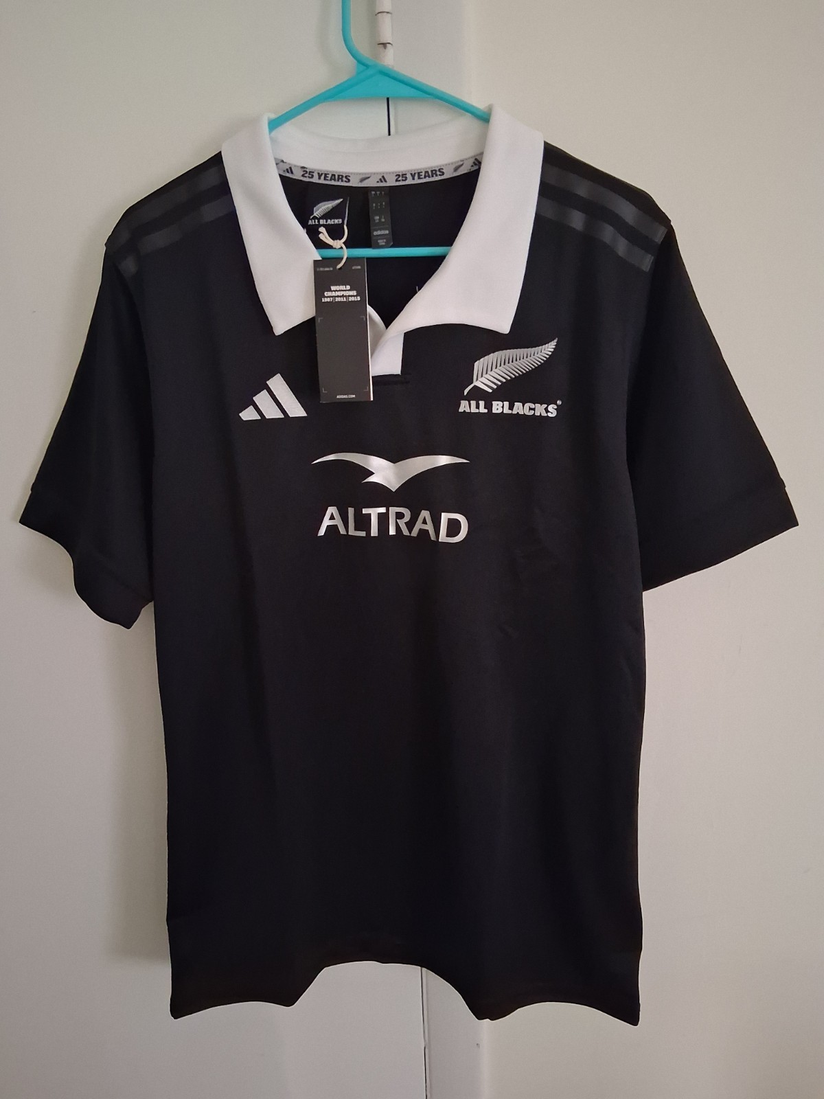 Adidas NWT All Blacks New Zealand Black Rugby Jersey $95 Size Men's LARGE