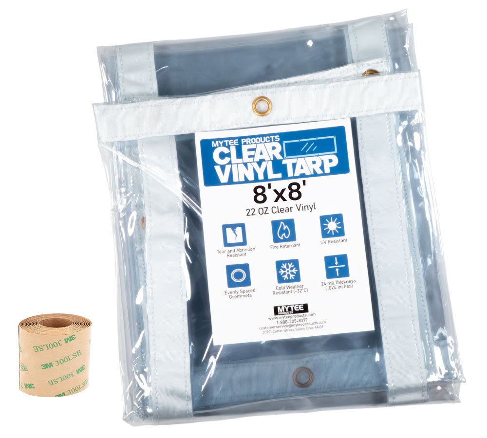 8' x 8' Clear Vinyl Tarp 22oz, 24 MIL Thick, Fire Retardant, UV Resistant