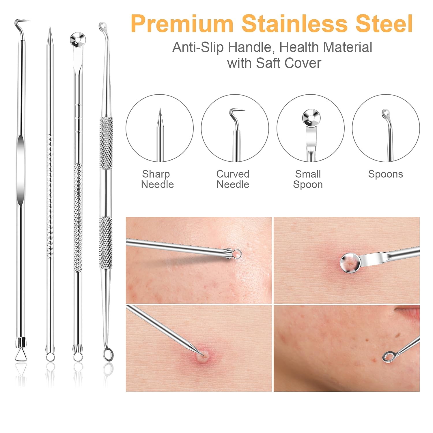 UUBAAR 9PCS Blackhead Remover Tools, Pimple Popper Tool Kit with 2 Silver