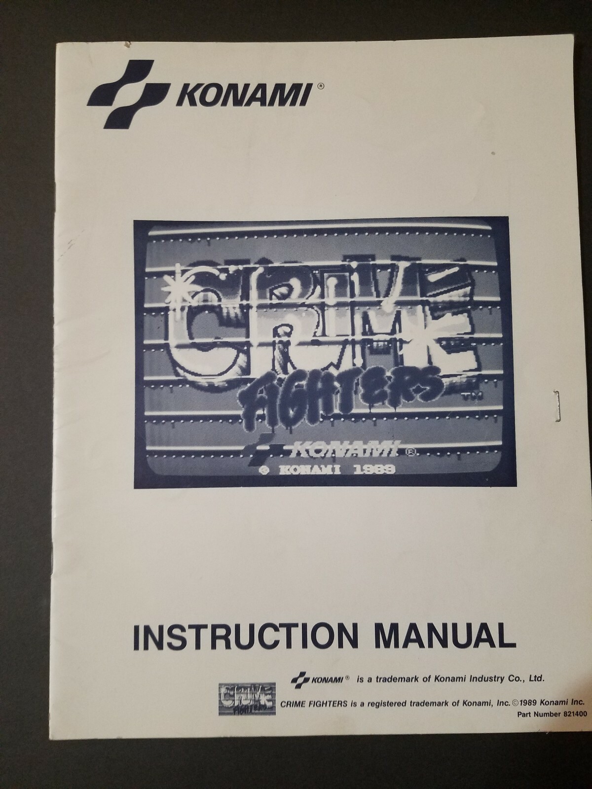Original VINTAGE Konami Crime Fighters Arcade Game Instruction Manual COMPLETE