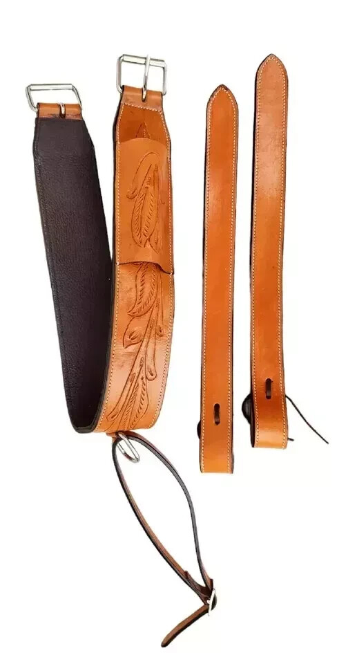 LEATHER WESTERN SADDLE TOOLED GIRTH HORSE BACK FLANK REAR CINCH.