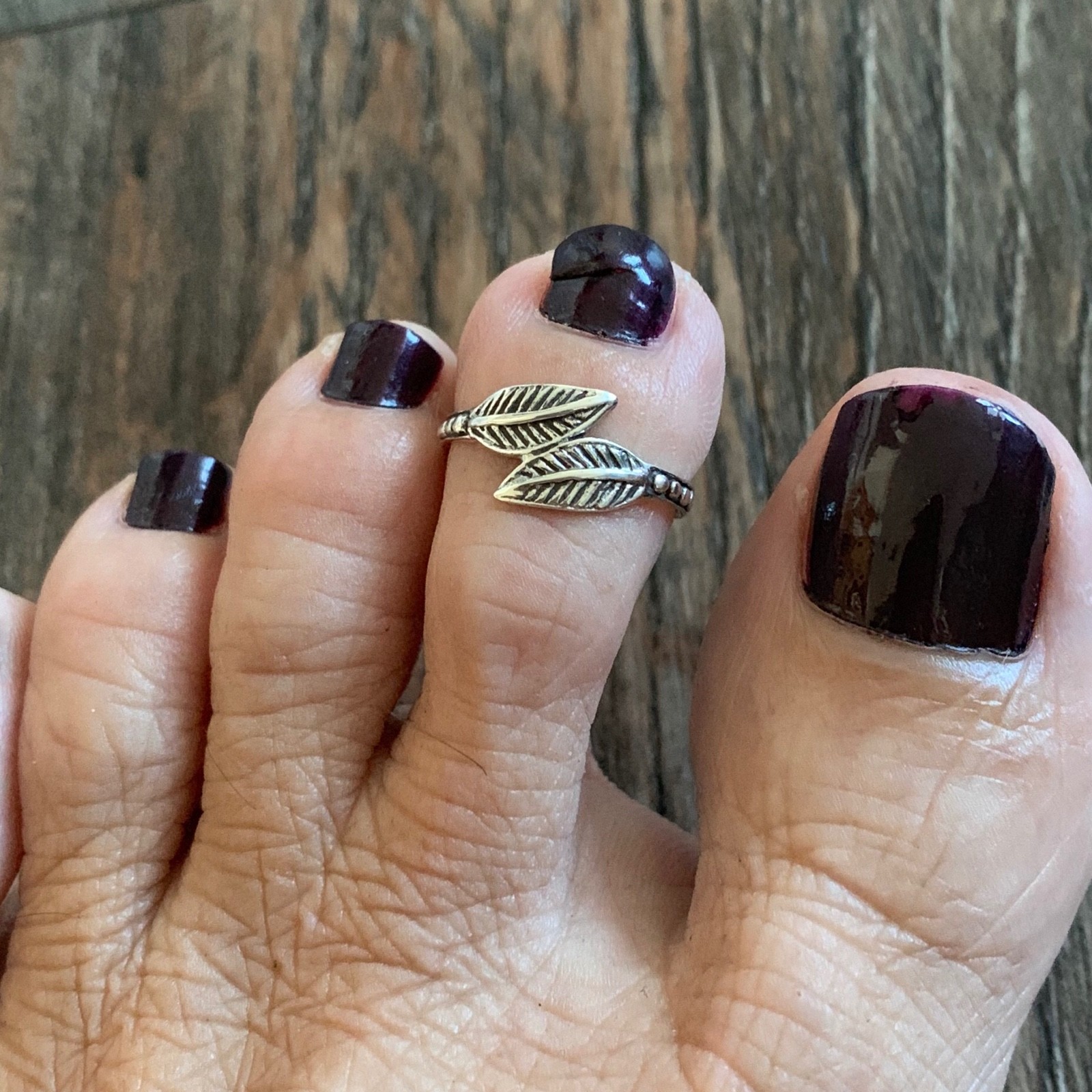 Sterling Silver Double Leaves Toe Ring, Silver Ring, Leaf Ring, Tree Rings