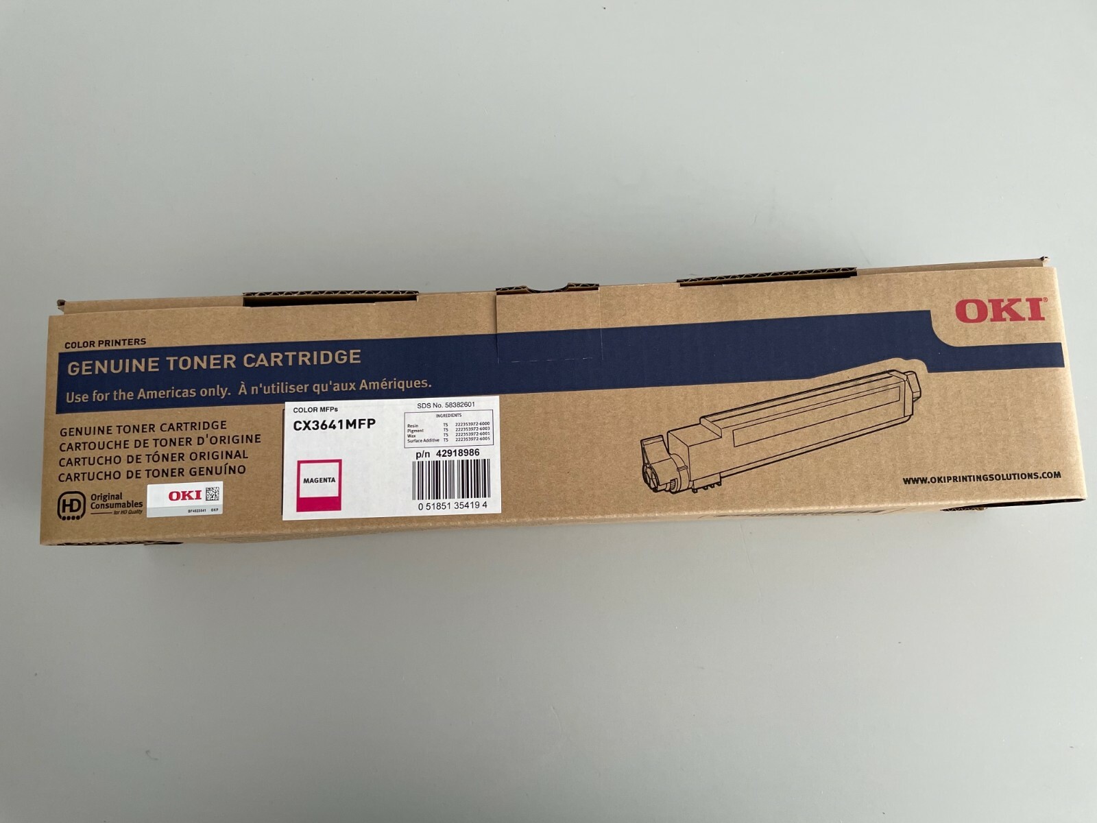 OKIDATA CX-3641 OEM Magenta Color Toner Cartridge Item #42918986