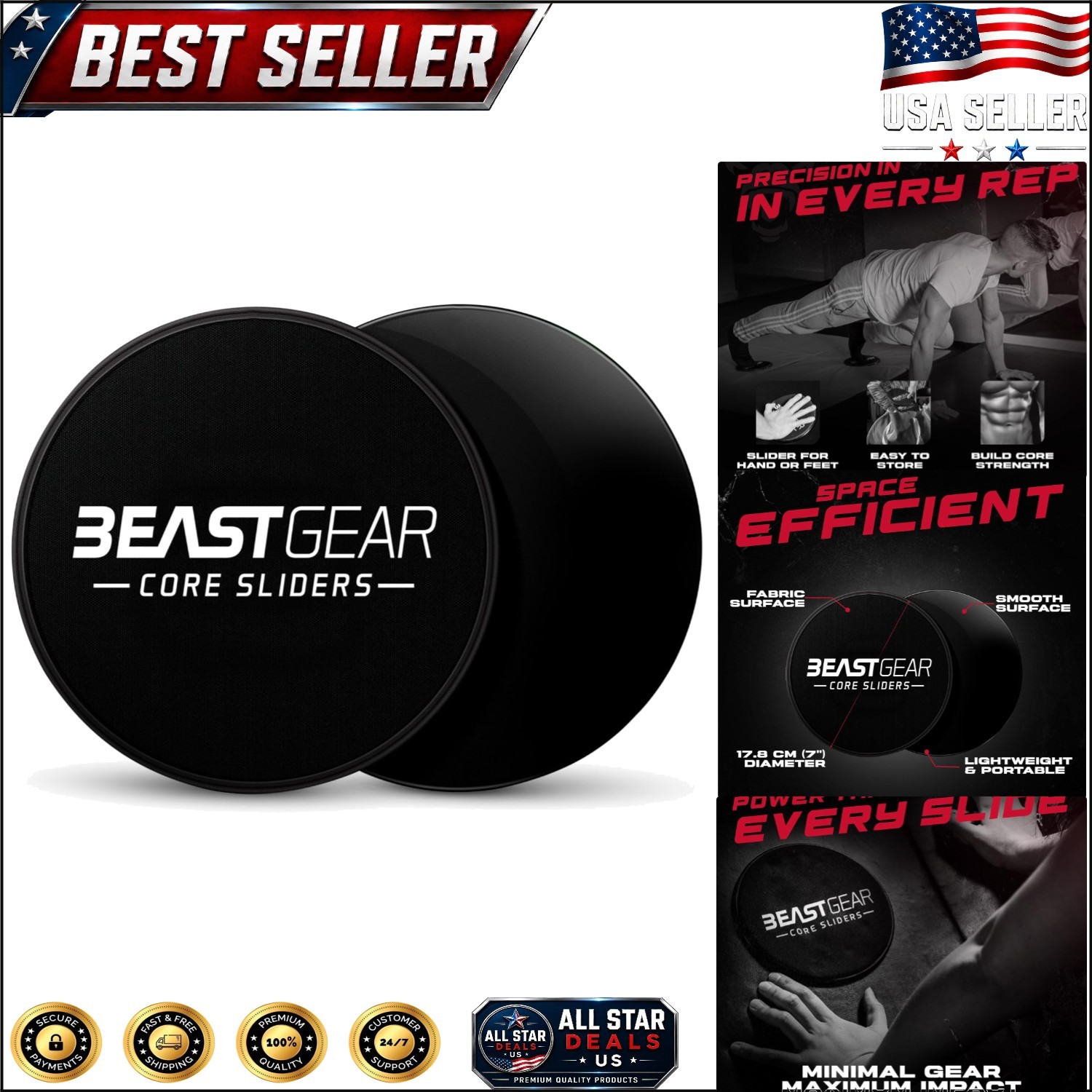 Durable Core Sliders - Fitness Discs for Abs and Full Body Workouts, 7" Diameter