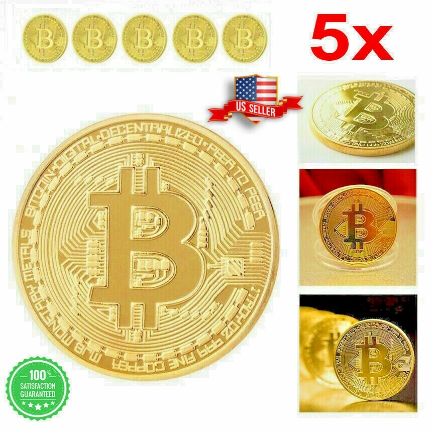 5Pcs Gold Bitcoin Coins Commemorative BTC New Collectors Gold Plated Bit Coin