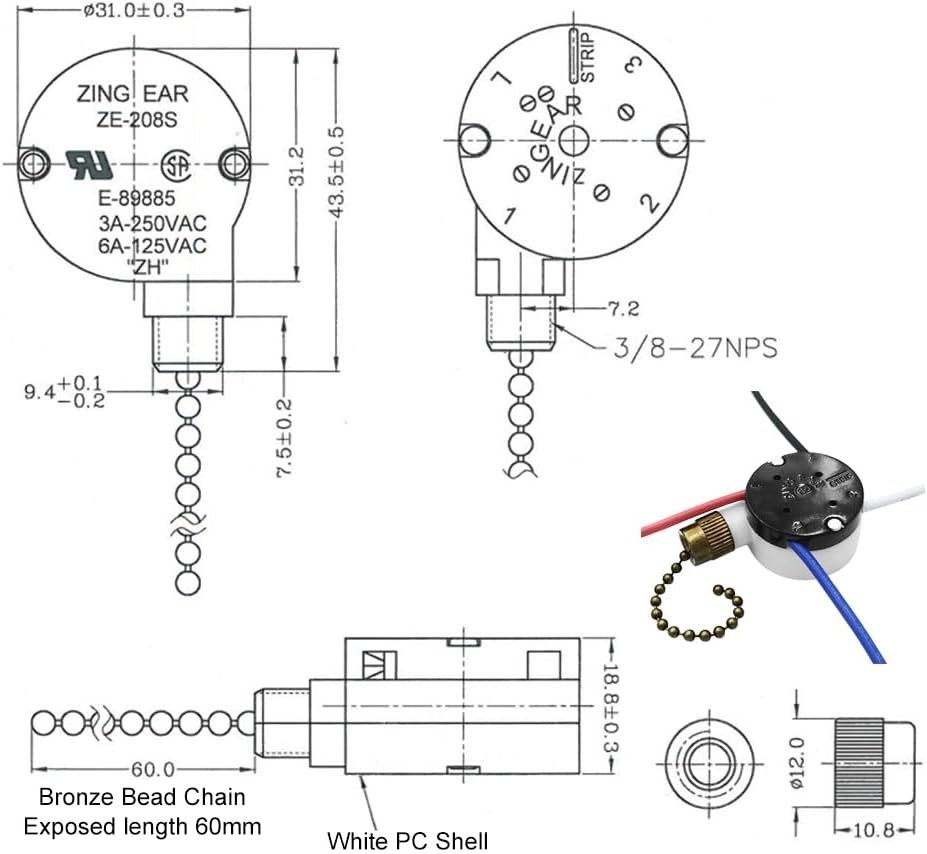 Ceiling Fan Switch 3 Speed 4 Wire Replacement Part for Hunter Hampton Bay