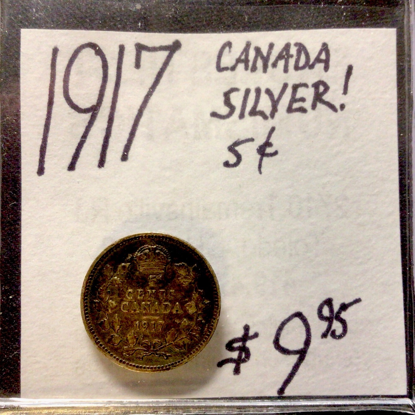 1917 Canada 5 Cent Silver World Coin. (WWI Era) ENN Coins