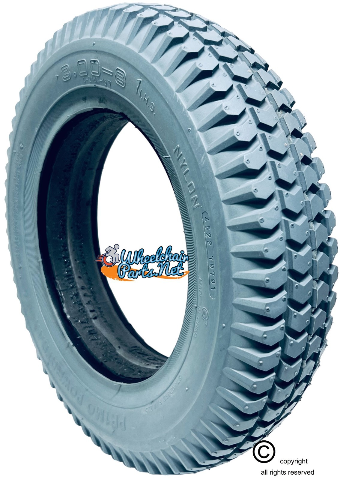 3.00-8 (14x3) Knobby Foam Fill Tire For Wheelchairs (F084). Fits on 2 piece Rims