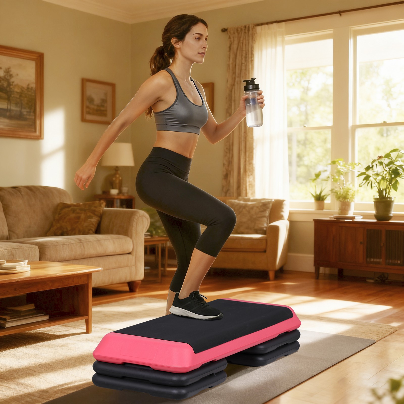 43'' Aerobic Step Platform Exercise Adjustable Workout Stepper with 4 Riser Pink