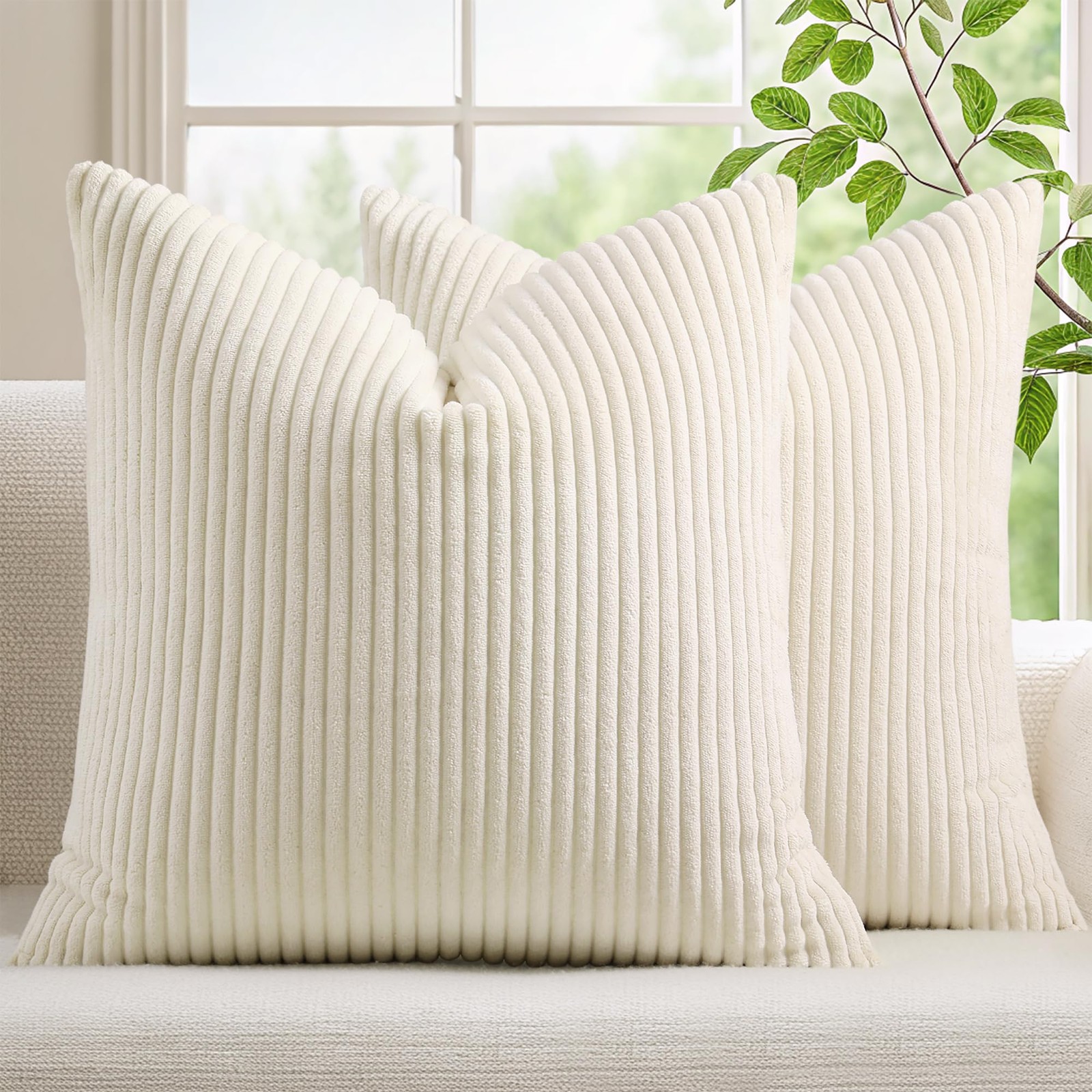 Corduroy Decorative Throw Pillow Covers 20x20 Set of 2 for Sofa Living Room, ...