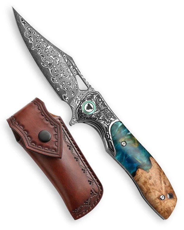 Trivisa Apus-07C Folding Knife Steel/Resin Wood Handle Damascus YZ02-LRW-D/P