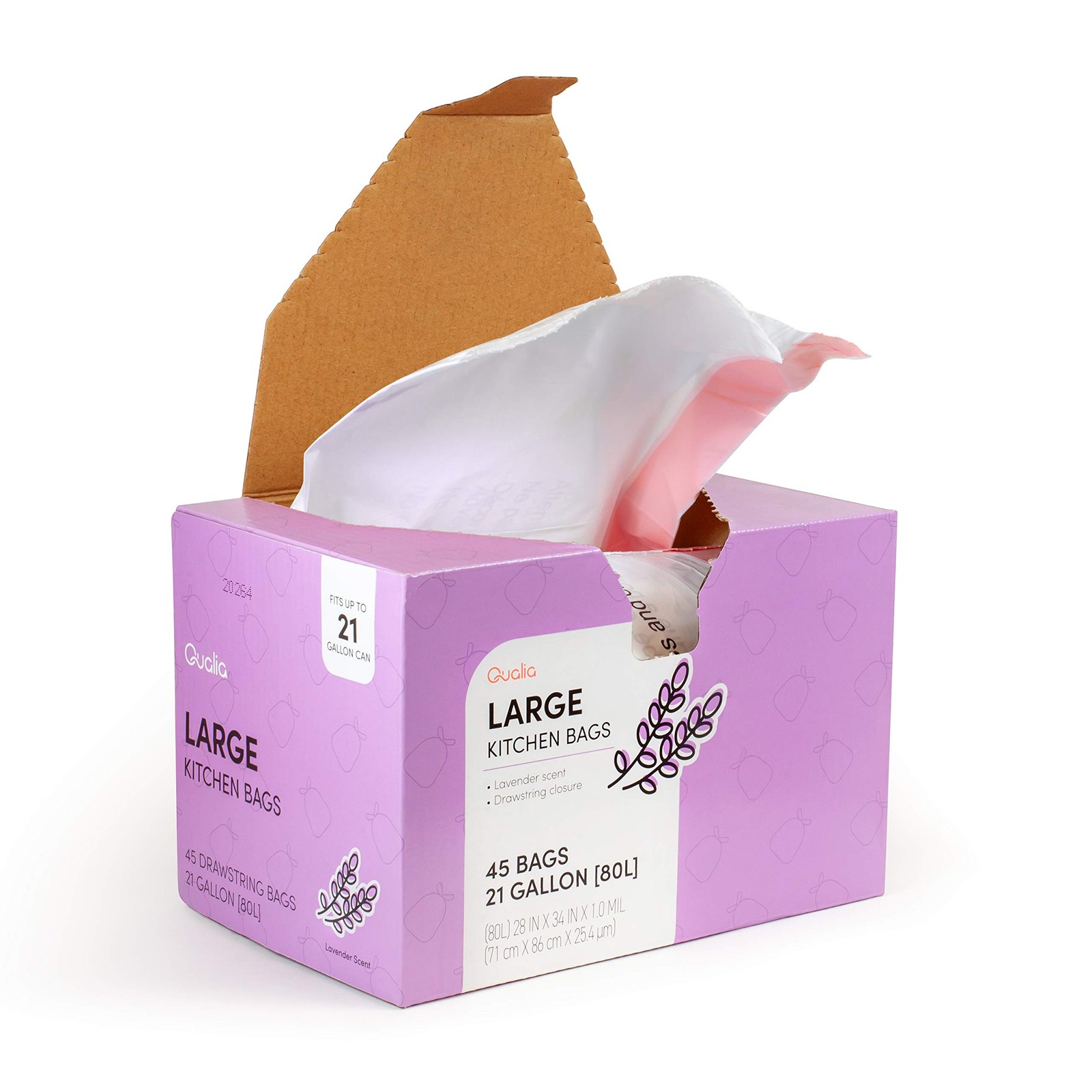 QUALIAZERO LAVENDER SCENTED 21 Gal / 80 Liter | 45 Count (Pack of 1), WHITE