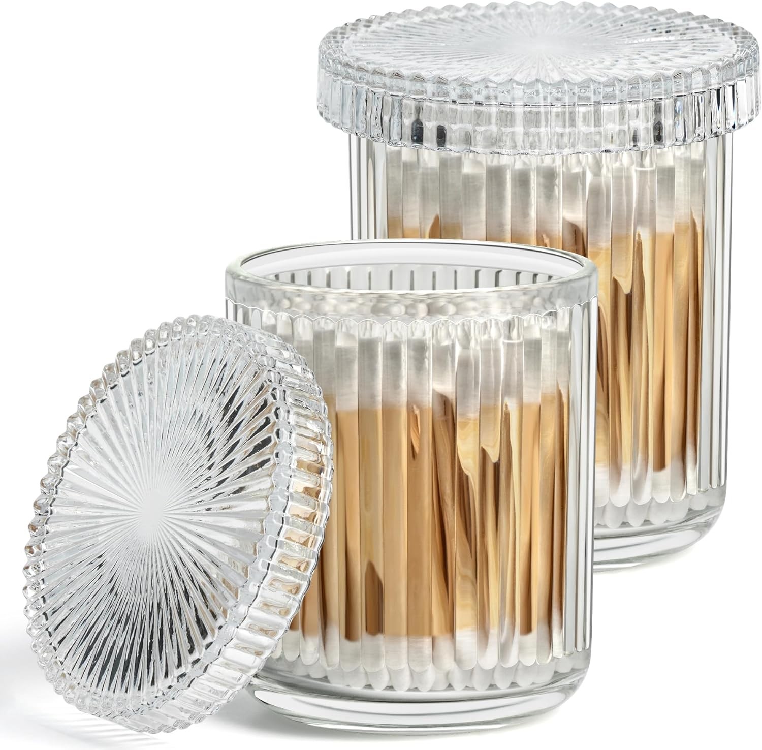 Bathroom Cotton Swab Storage Box, 2-Piece Set Clear Glass Medicine Bottle wit