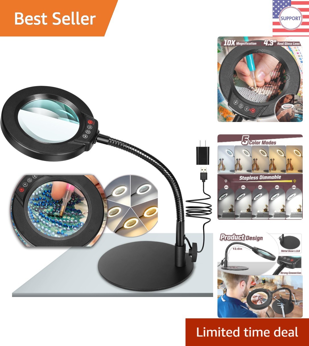 High-Definition 10X Magnifying Lamp: Space-Saving Design with Versatile Lighting