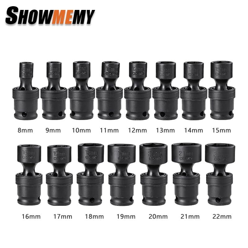 15-Piece 3/8 Drive Impact Universal Joint Socket Set, Swivel Socket Set, Metr...