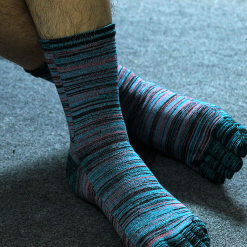 3 Pairs Men's Toe Socks Cotton Blend Stripe Five Fingers Socks Soft Ethnic Style