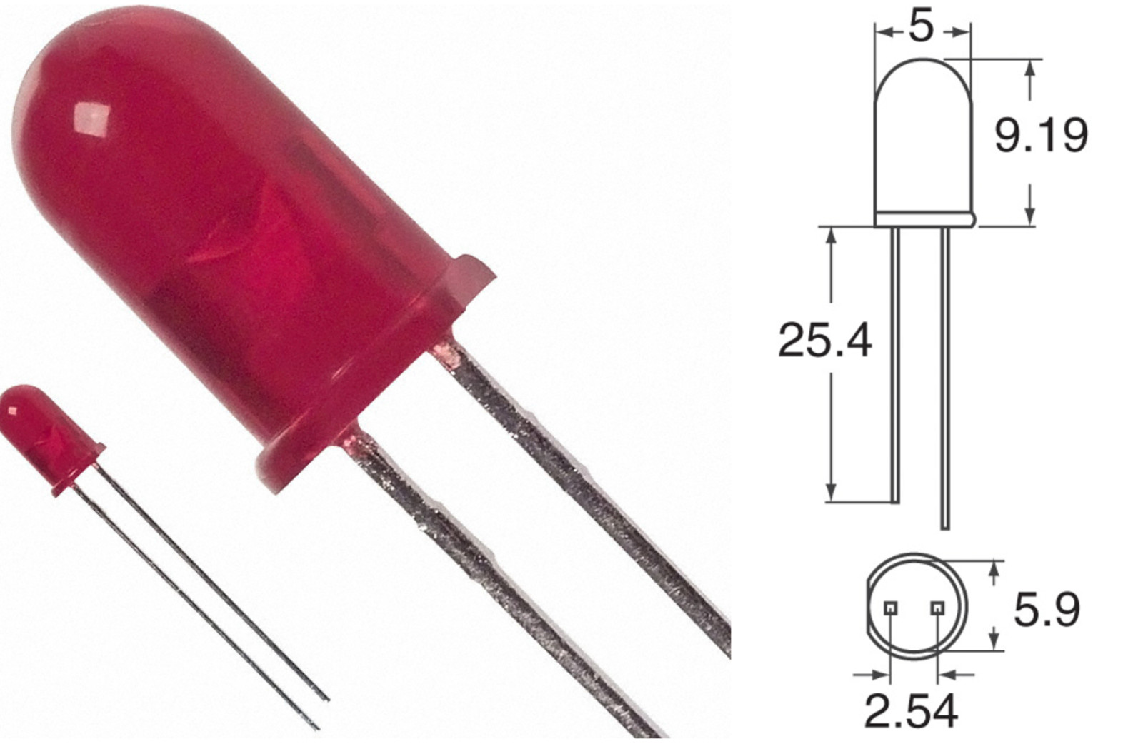 50 PCS KINGBRIGHT 5mm Red LED Through Hole Diffused - ORIGINAL OEM PARTS