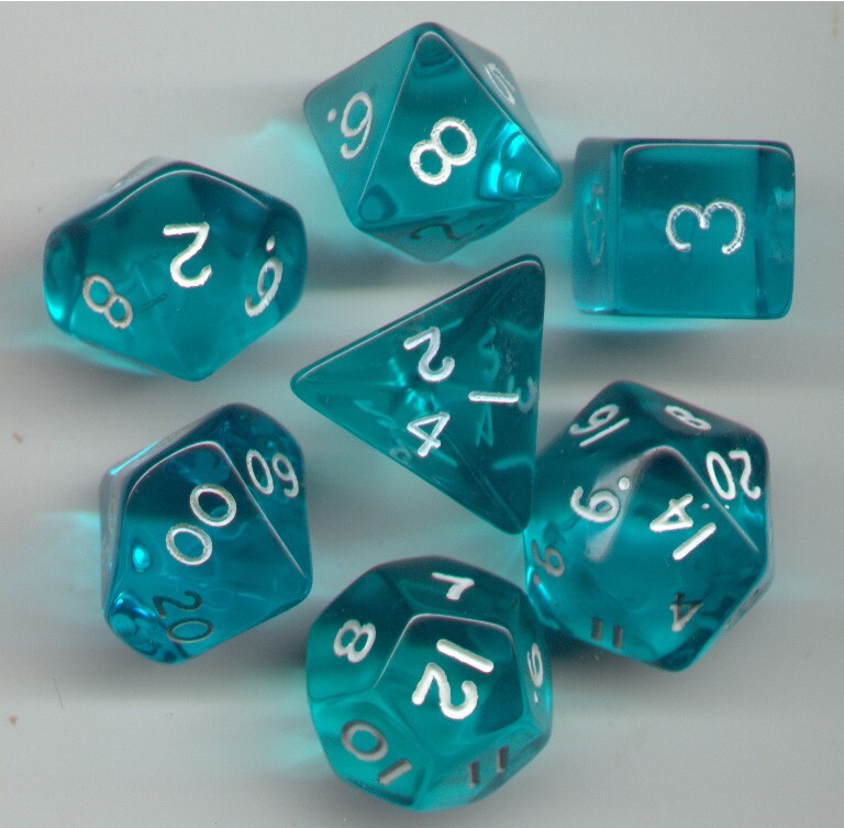 NEW RPG Dice Set of 7 - Translucent Aqua