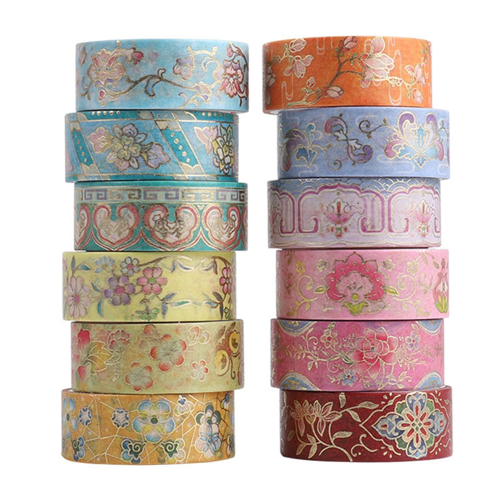 12 Rolls Vintage Washi Tape Set, Gold Foil Decorative Masking Tape for Scrapb...