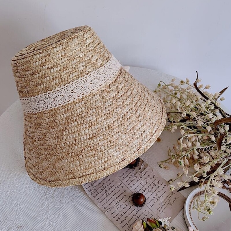 Frenchstyle Laceup Hat Bonnet Sun Straw Teens Girl Vintage Headwear