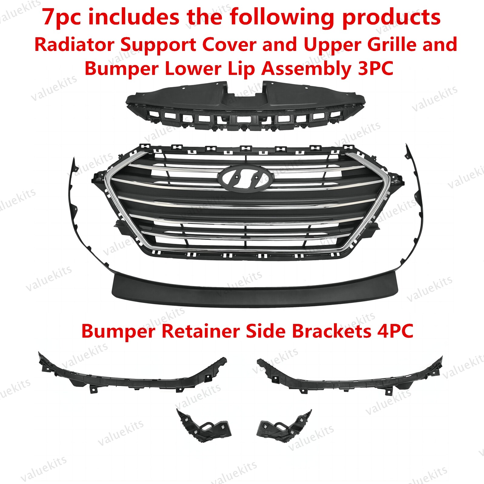 7PC For Elantra 2017 2018 Radiator Cover Grille Headlight Bumper Bracket Kit