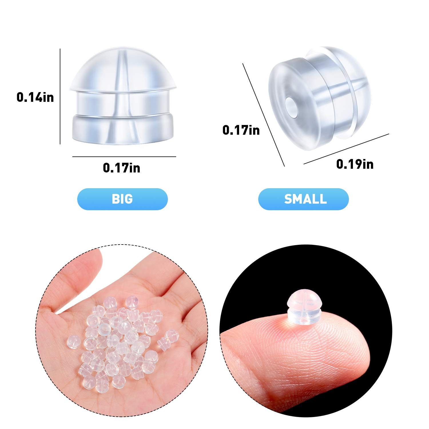 100 Pieces Clear Earring Backs Hamburger Shaped Safety Backs Secure Locking