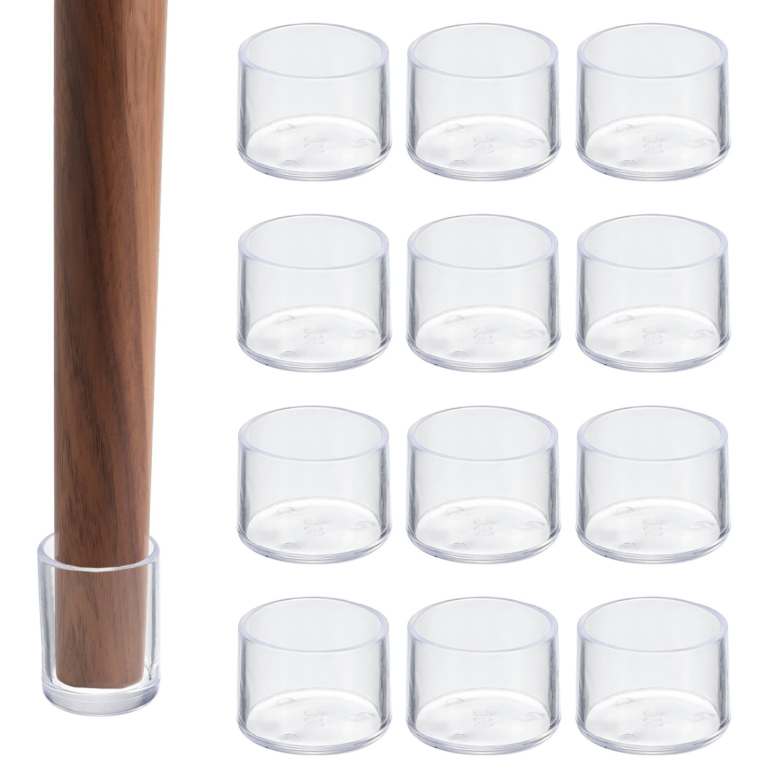 12 Pcs Chair Leg Protectors, 1 1/5 Inch Round PVC Chair Leg Caps, Clear