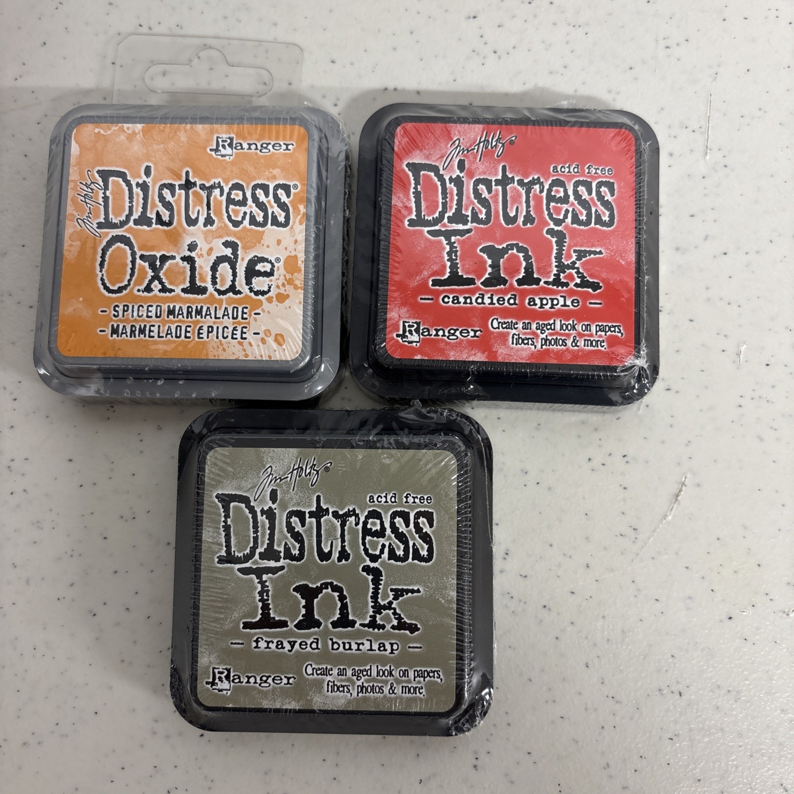 Tim Holtz Distress Ink Lot of 3 Frayed Burlap, Candied Apple, Spiced Marmalade