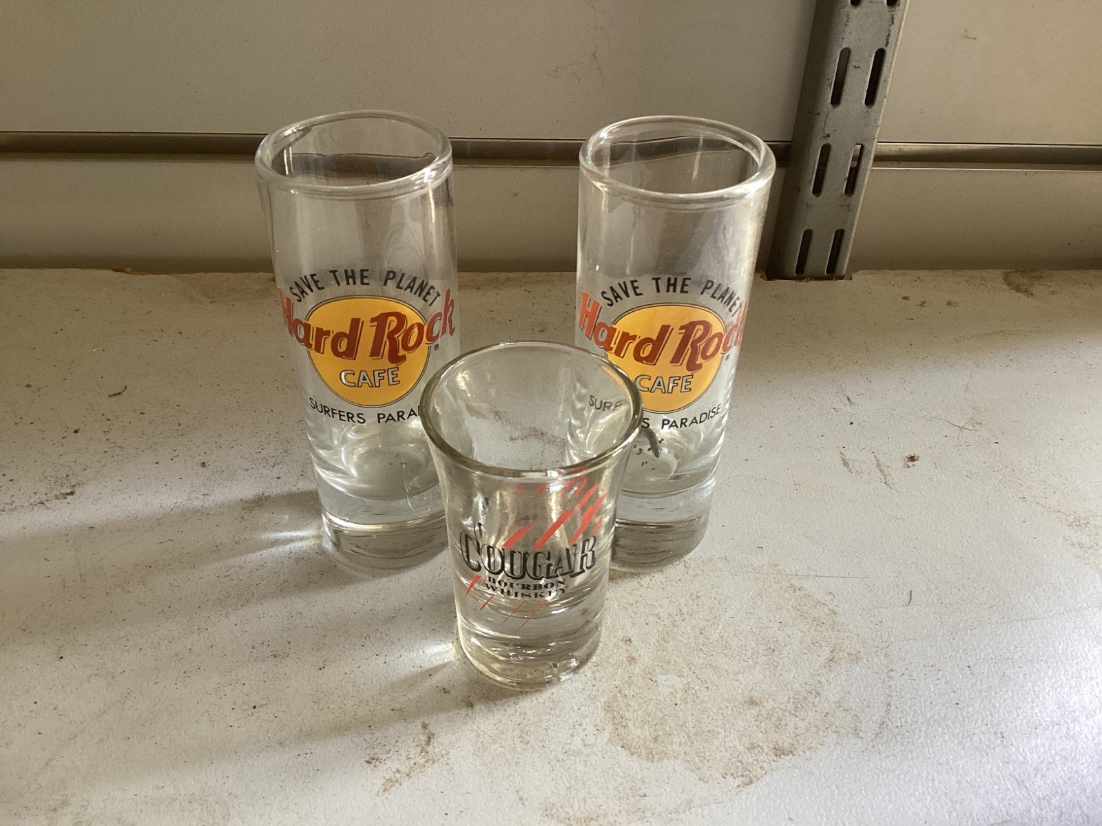 Vintage 3 x Shot Glasses, Cougar and Hard Rock