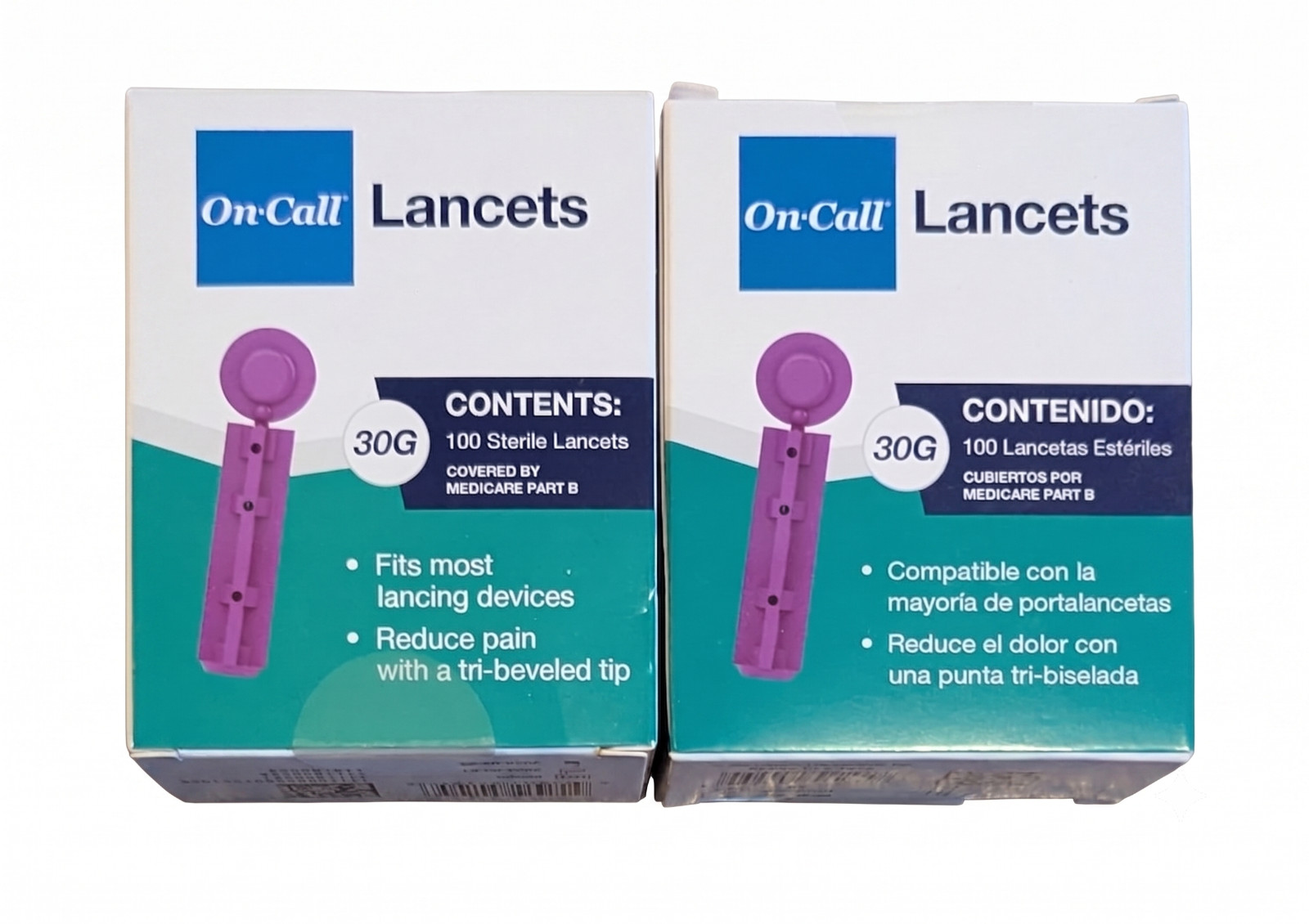 Lancets for Diabetes Testing by On-Call, Fine 100 Count (Pack of 2), Purple