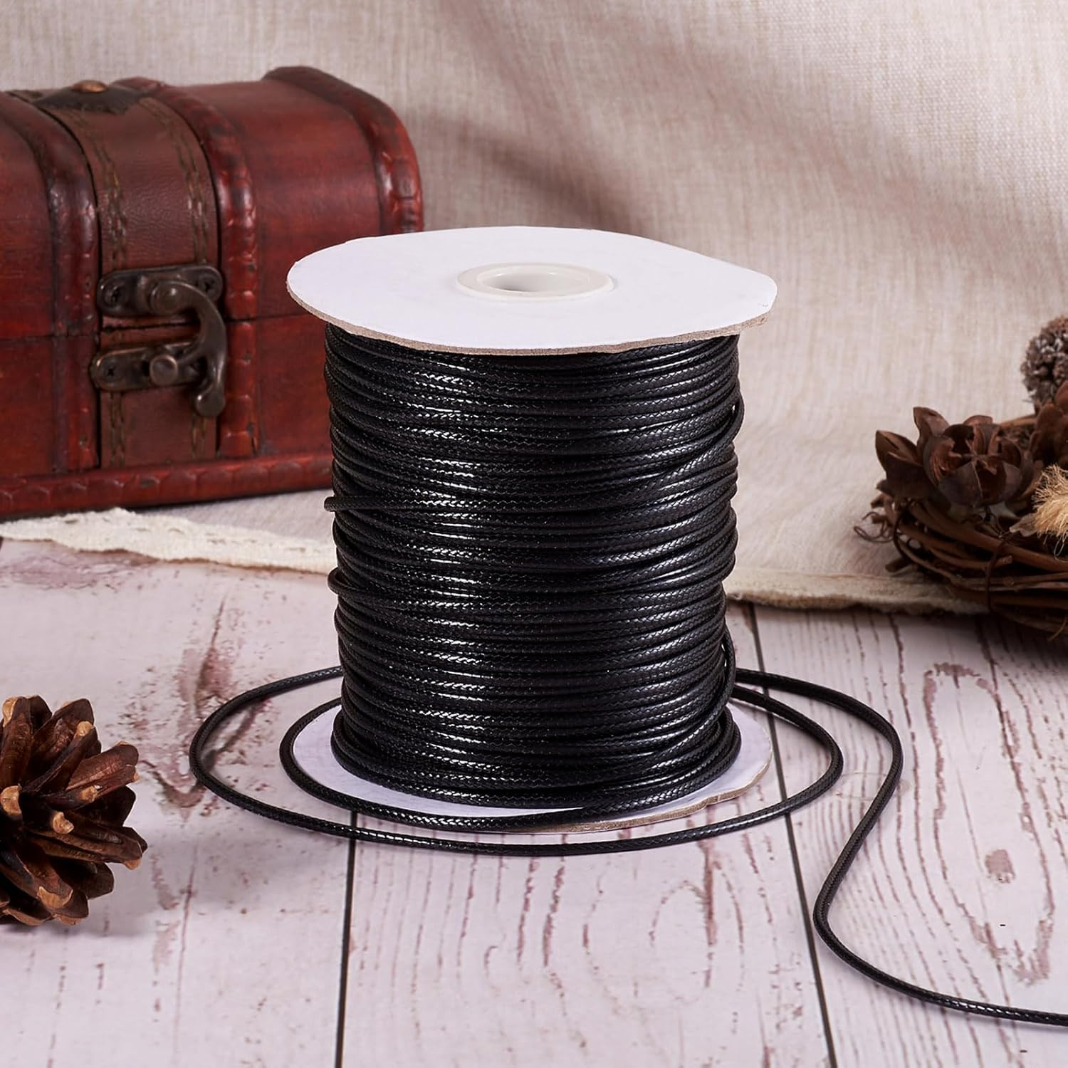 90 Yards 2Mm Black Waxed Polyester Cord Braided Thread String with Roll Spool fo