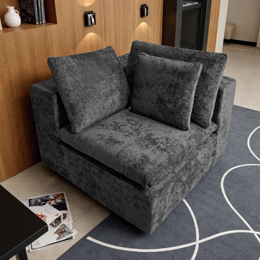 Modular Grey Corduroy Sectional Sofa w/ Chaise Lounge, No Assembly