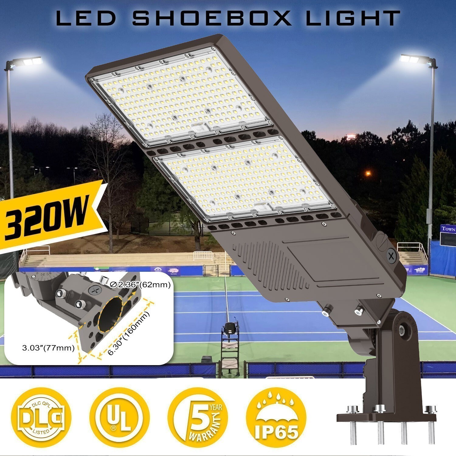 48000LM LED Shoebox Parking Lot Light 320W Commercial Outdoor Lamp Dusk To Dawn