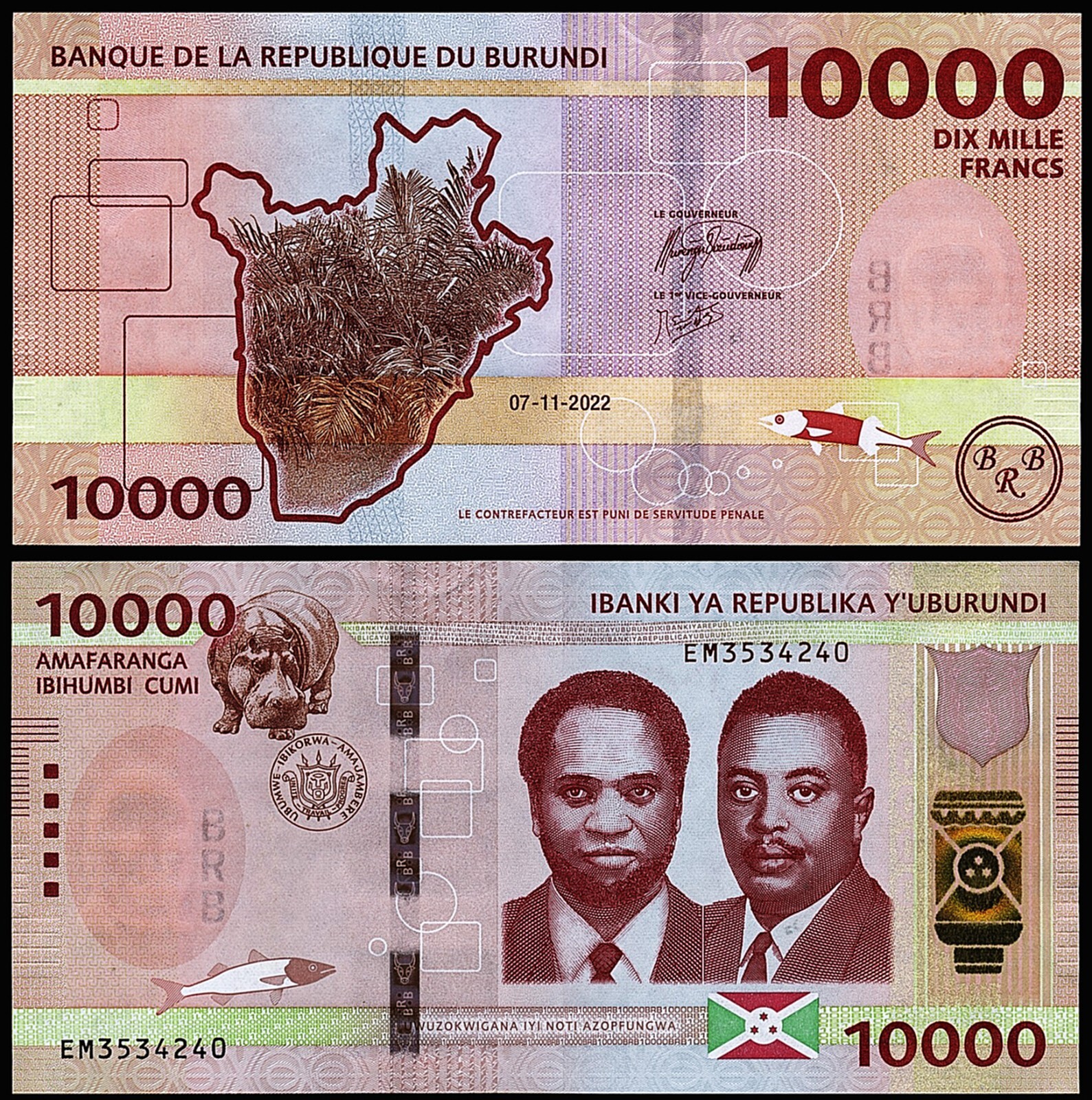 Burundi 10000 Francs 2022 (2023), UNC, P-New , Colours And Security Upgrade