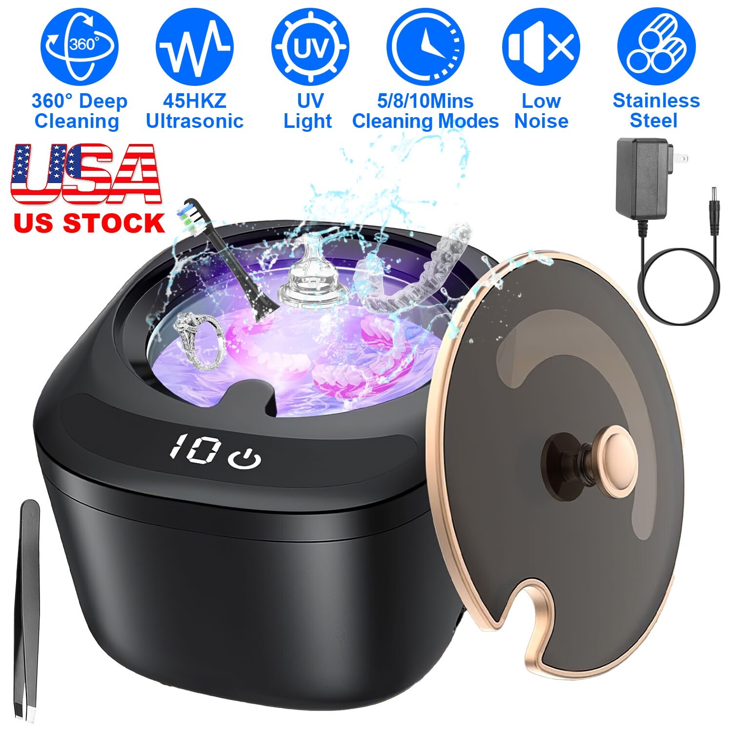 45kHz Machine, 230ML Denture Cleaner, 4 Modes