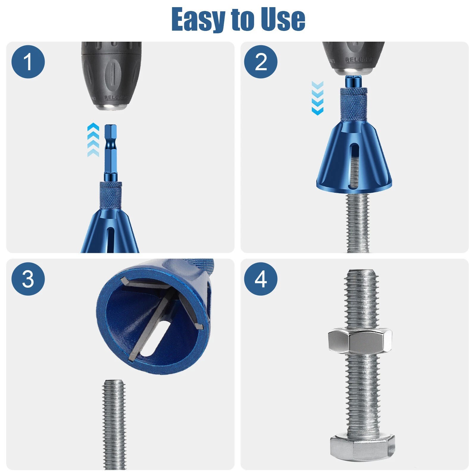 Deburring External Chamfer Tool 1/4'' Hex Shank Remove Burr From Bolts Nuts