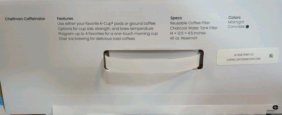 Chefman Caffeinator Coffee Maker Single Serve K-Cup or can use Ground White NEW