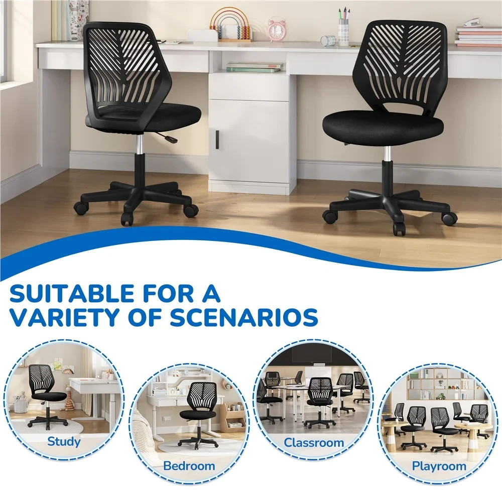 Alden Design Adjustable Armless Mid Back Office Chair, Black, Swivel