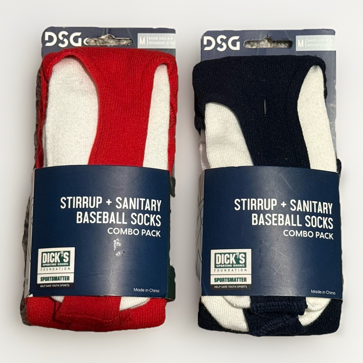 DSG Baseball Stirrup Sanitary Socks Combo Pack Sz M Youth 4-8 Red & Black Lot