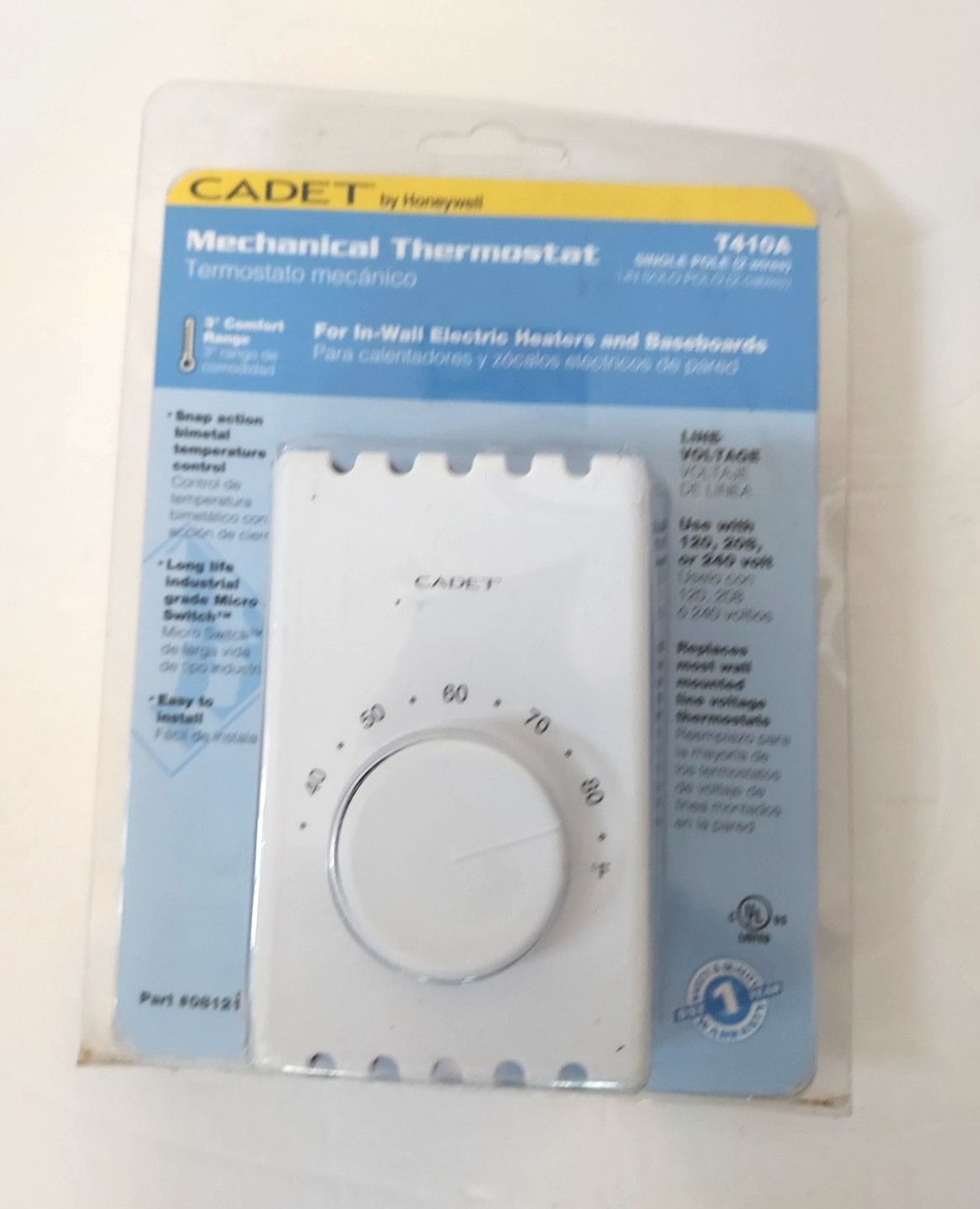 Cadet  Manual Thermostat Single Pole Honeywell T410A Part # 08121 -New Sealed