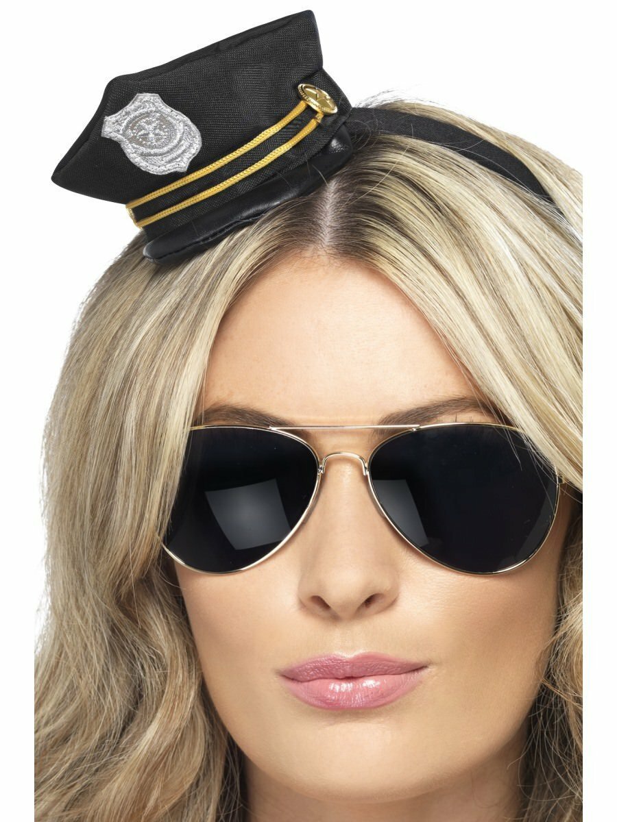 Mini Police Officer Hat Costume Black Cop Cap Fancy Dress Womens Headband Adult