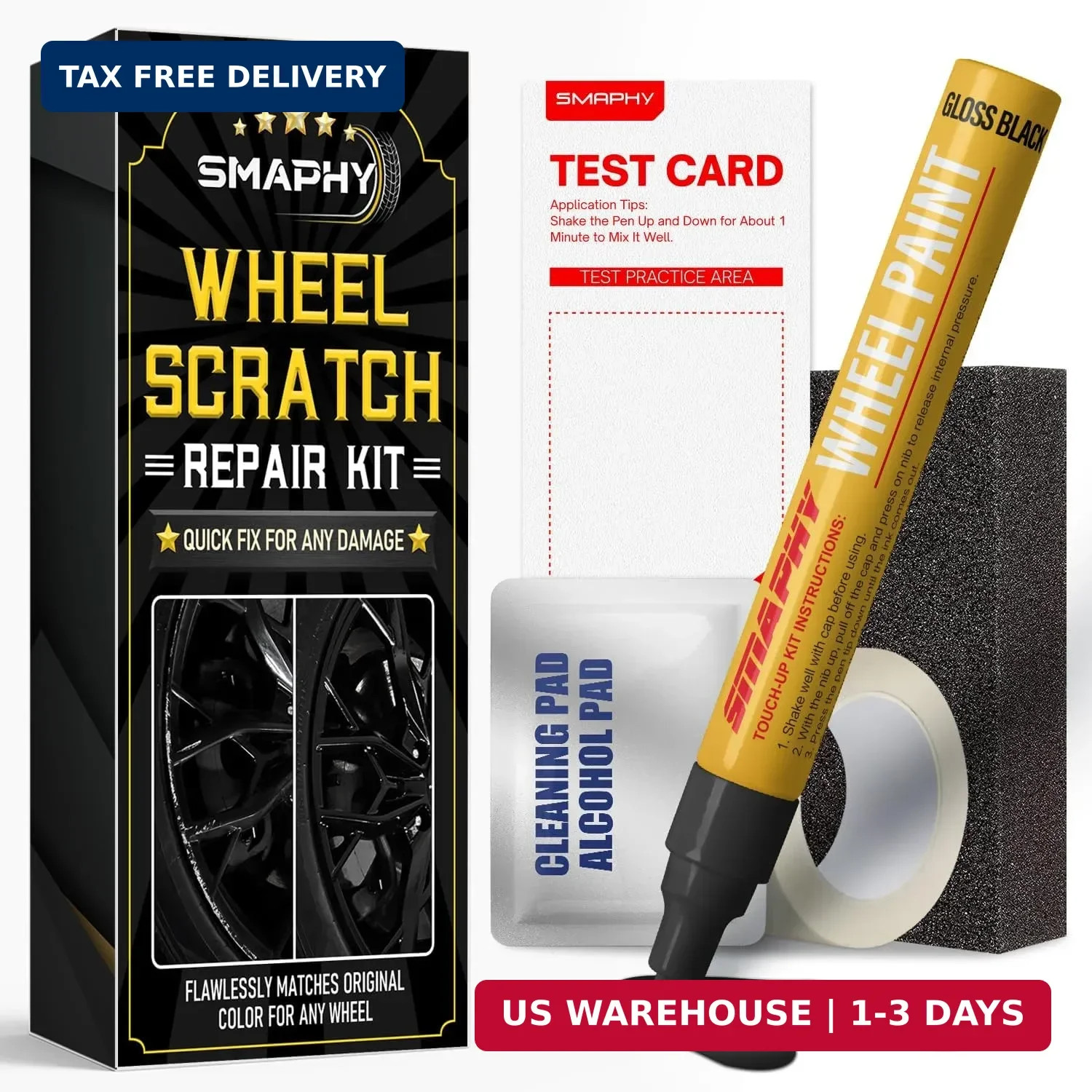 SMAPHY Wheel Scratch Repair Kit, Gloss Black Rim Repair Kit Curb Rash, DIY Alloy