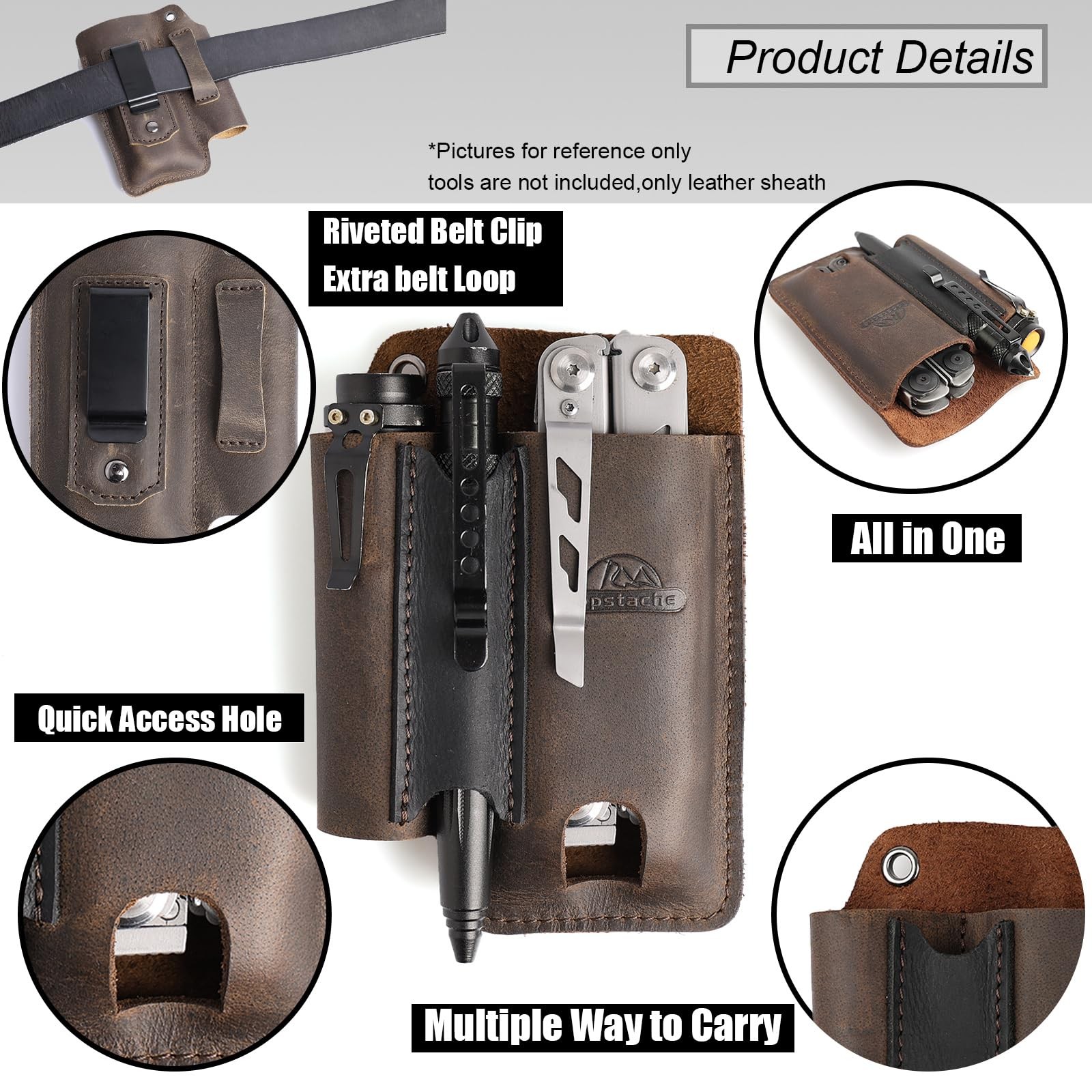 Leather Multitool Sheath with Belt Clip - Multi Tool Holster for Belt - EDC B...