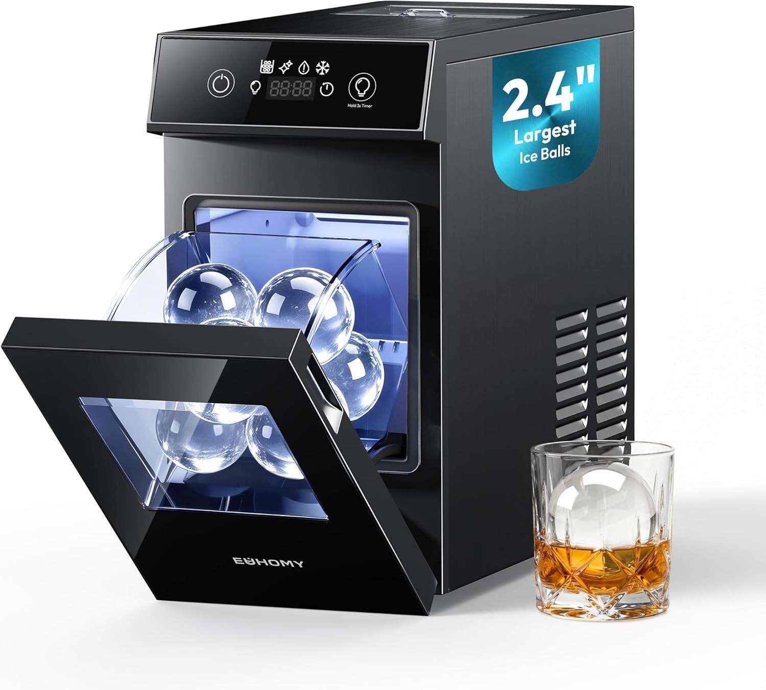 2.4" Ice Ball Maker Countertop, 2Pcs Ready in 60Mins, 48Pcs/Day, 8H Timer, Self-