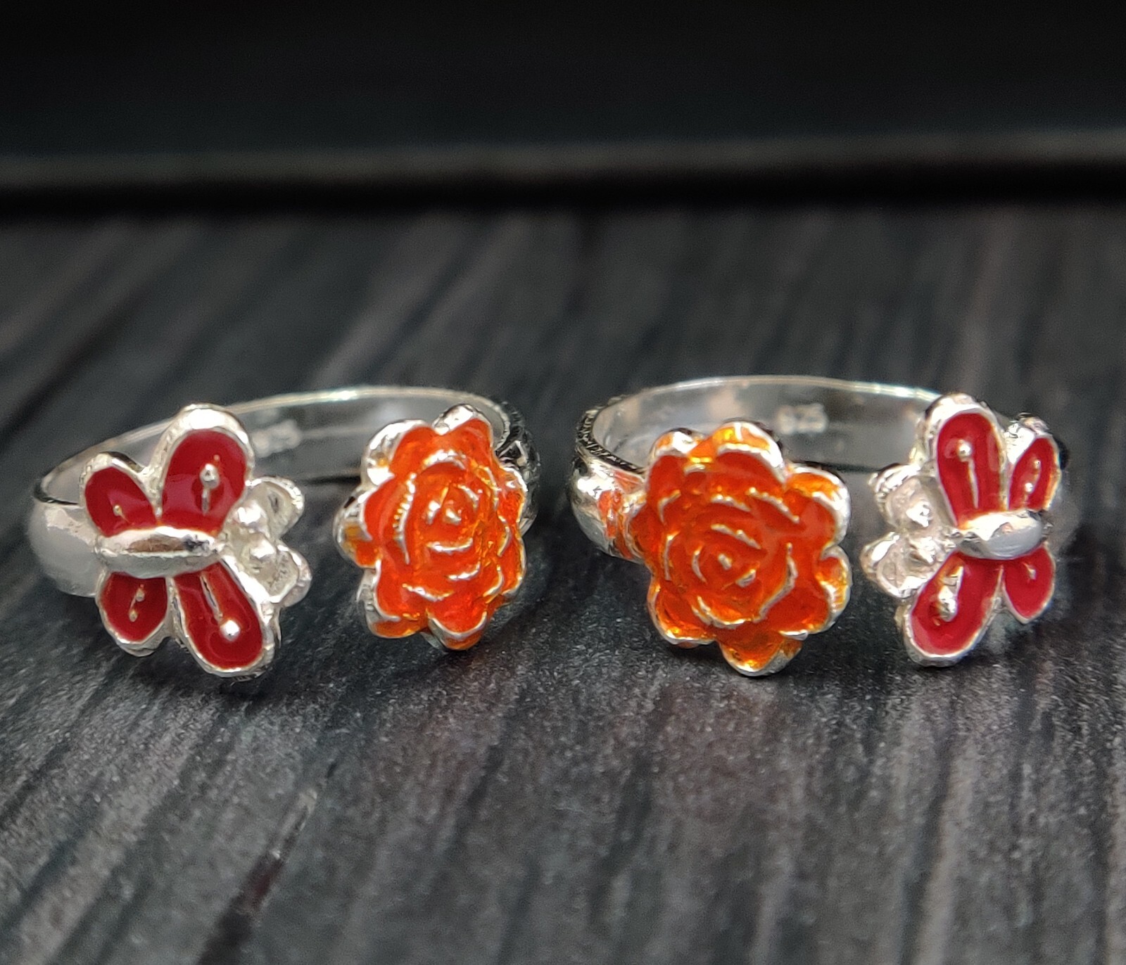 925 Sterling Silver Star Butterfly Enamel Toe Ring Adjustable Flower Toe Ring
