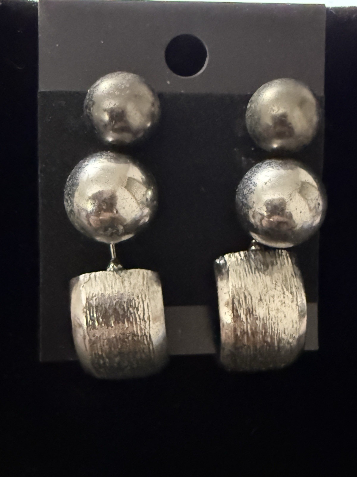 Vintage Lot of 3 Silvertone Earrings Pierced Hoops Studs Metallic Estate Fashion
